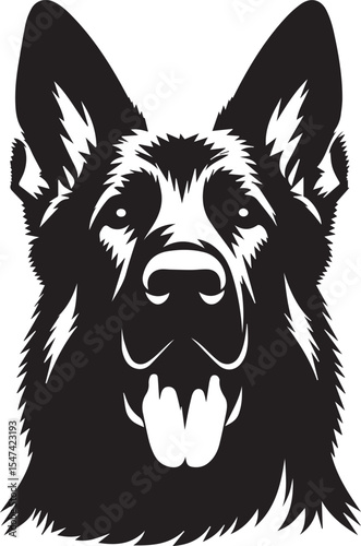 German Shepherd Dog Silhouette Vector | Black and White Illustration
