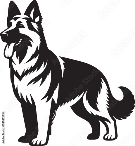 German Shepherd Dog Silhouette Vector | Black and White Illustration
