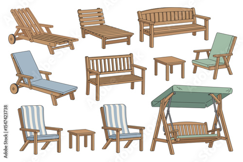 Wooden Outdoor Furniture Collection Garden Patio Set
