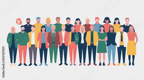 Diverse Group of People Flat Illustration of Men and Women in Casual Businesswear