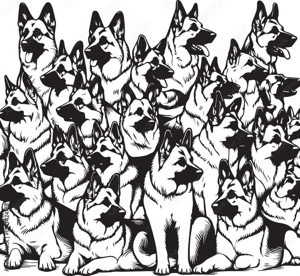 Fototapeta premium German Shepherd Dog Silhouette Vector | Black and White Illustration