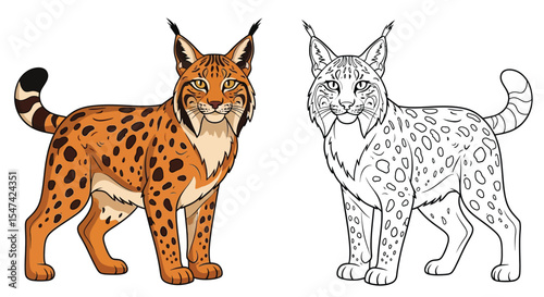 Iberian Lynx Coloring Page with Color and Outline Animals Wild Animal Predator Art