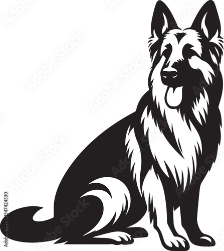 German Shepherd Dog Silhouette Vector | Black and White Illustration