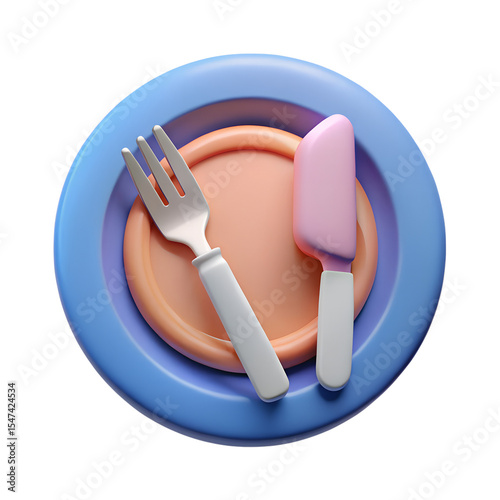 plate knife and fork icon cutlery symbol 3d
