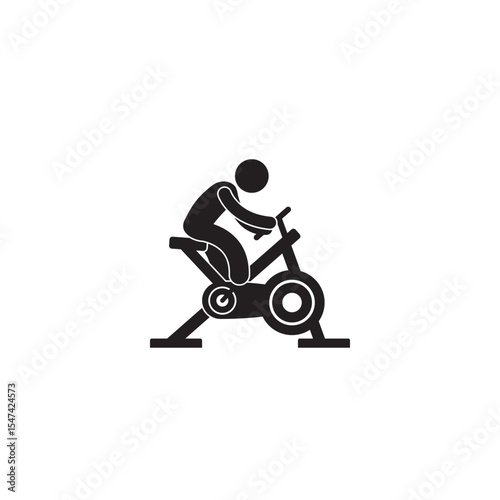 Black silhouette person exercising on stationary bike for fitness training