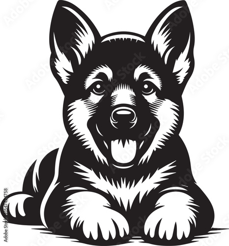 German Shepherd Dog Silhouette Vector | Black and White Illustration