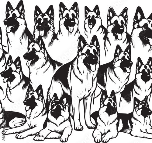 German Shepherd Dog Silhouette Vector | Black and White Illustration