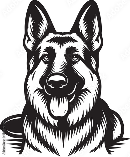 German Shepherd Dog Silhouette Vector | Black and White Illustration