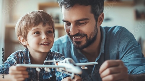 Wallpaper Mural Father and son playing with toy airplane Torontodigital.ca