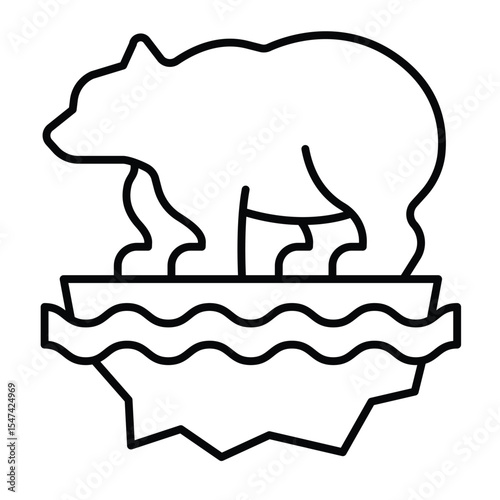 White bear on calving iceberg thin line icon, climate change concept. Vector graphics. Wild animal in trouble, ice melting sign on white background, style mobile or design.