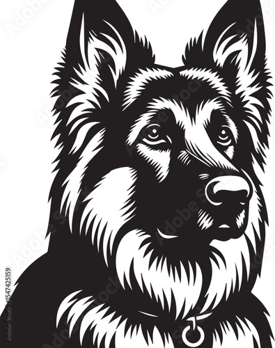 German Shepherd Dog Silhouette Vector | Black and White Illustration