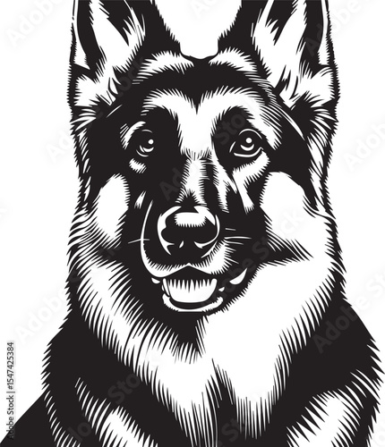 German Shepherd Dog Silhouette Vector | Black and White Illustration