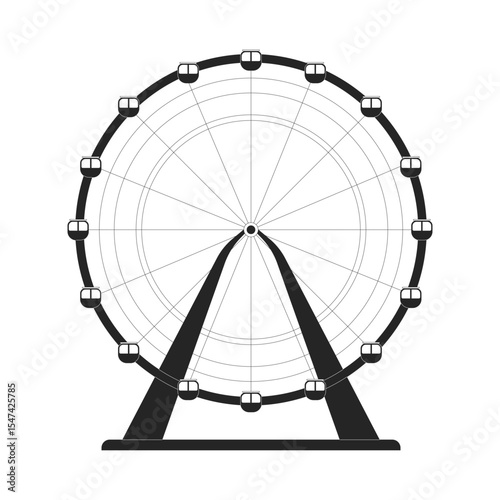 Ferris wheel amusement park 2D line object. Observation wheel attraction. Carnival ride. Festival circular rotating structure isolated clipart vector ink outline item. Monochrome spot illustration