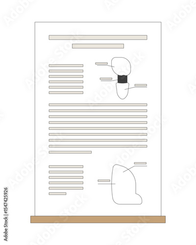 Science poster presentation with diagrams and text blocks 2D cartoon object. Informative research paper. Engineering learning material isolated element flat vector clip art on white. Spot illustration
