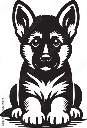 German Shepherd Dog Silhouette Vector | Black and White Illustration