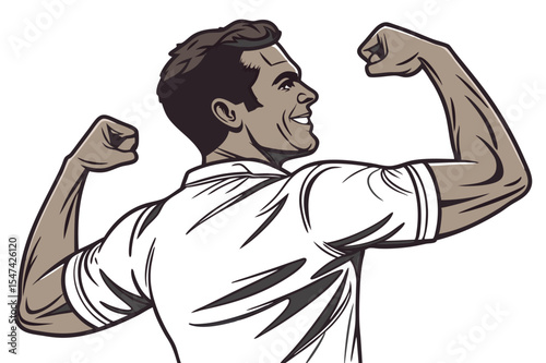 Powerful Man Flexing Muscles: Strength, Determination, Success