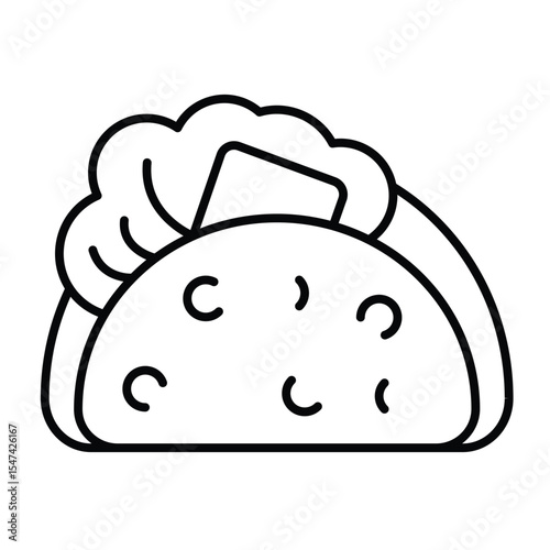 Shawarma with salad and cheese thin line icon, culinary cooking concept. Vector graphics. Fried pastry dough with meat sign on white background, style mobile or design.