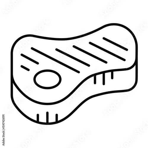 Beef of meat thin line icon, culinary cooking concept. Vector graphics. Fried beef steak, meat slice with bone sign on white background, style mobile or design.