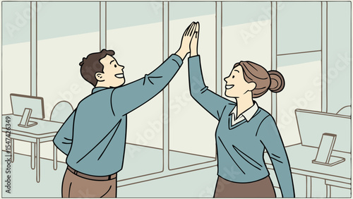 man-in-blue-shirt-woman-in-brown-sweater--office