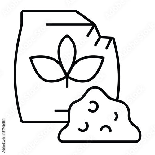 Spice paper bag thin line icon, culinary cooking concept. Vector graphics. Leaves bag with pile of spices sign on white background, style mobile or design.