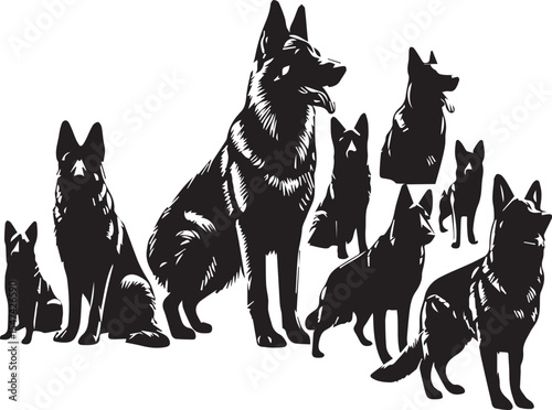 German Shepherd Dog Silhouette Vector | Black and White Illustration