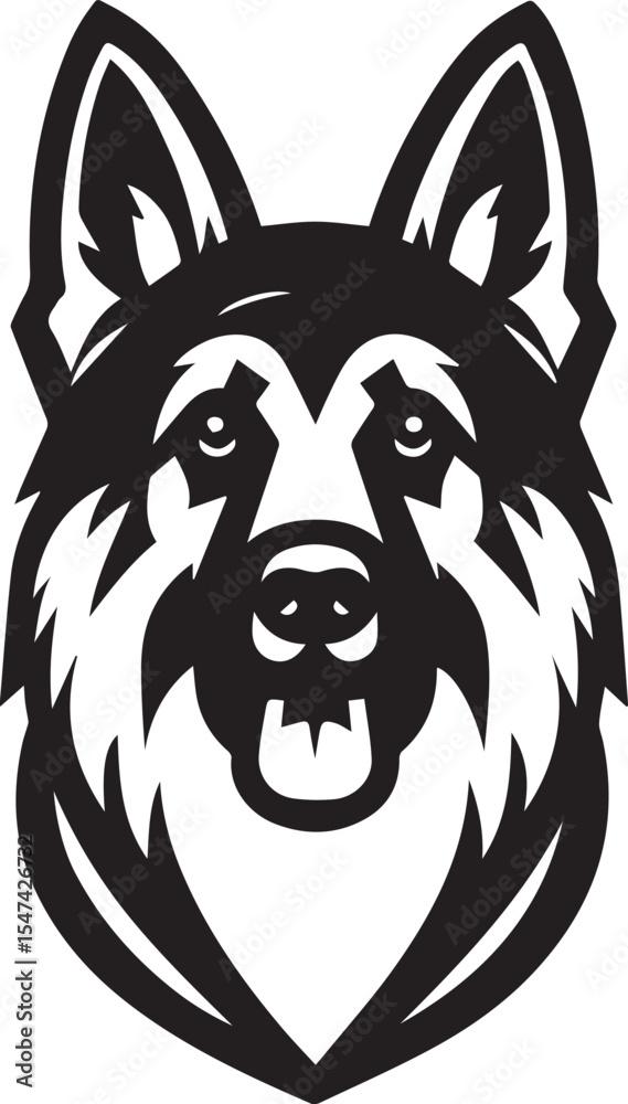 Fototapeta premium German Shepherd Dog Silhouette Vector | Black and White Illustration