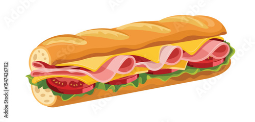 Delicious Ham and Cheese Sub Sandwich on a Baguette