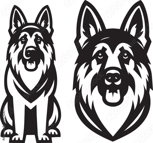 German Shepherd Dog Silhouette Vector | Black and White Illustration