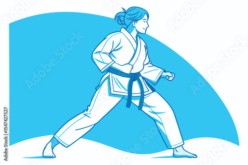 Martial Arts: Karate Kata Walking Stance - Precise Illustration