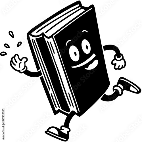 Cartoon book character running isolated on white background