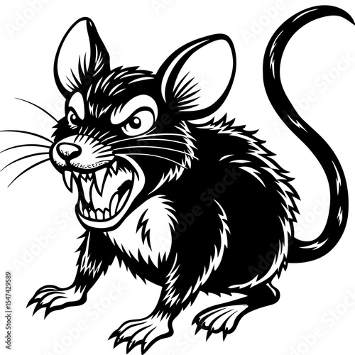 Angry rat with bared teeth isolated on white background