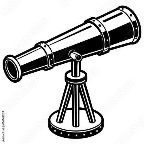Vintage telescope on stand isolated on white background
