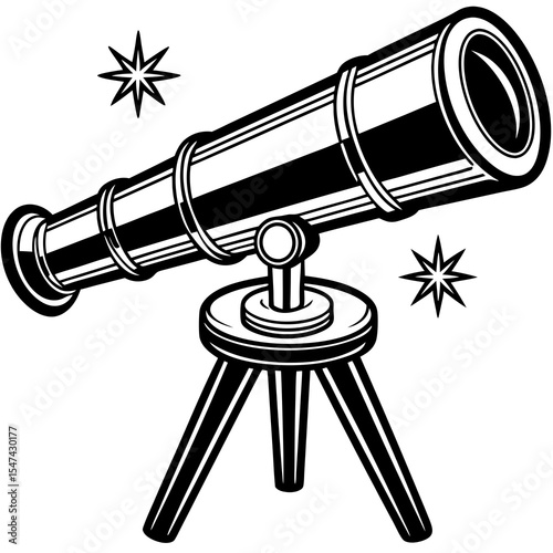 Telescope with stars isolated on white background