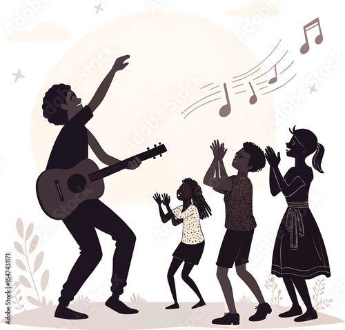 Dancing silhouettes vector illustration with people, boys, girls, women, and men celebrating evolution, sport, music, and party fun