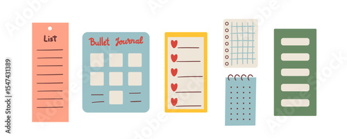 Various Paper notes on stickers. Information board with blank Paper sticky notes for reminders, to do list, planner, schedule. Hand drawn Vector hand drawn illustration. Cartoon style isolated .
