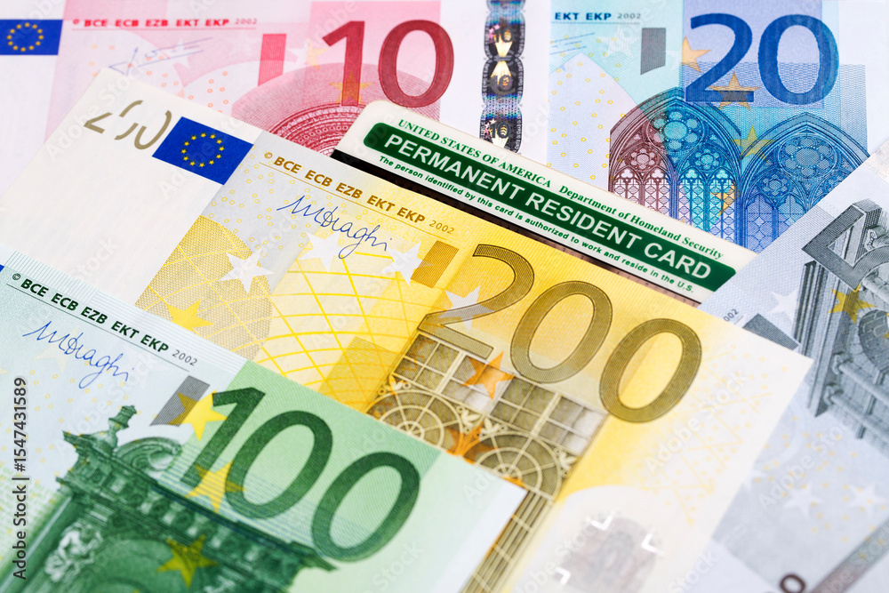 American permanent resident card on European Euro American permanent resident card on European Euro