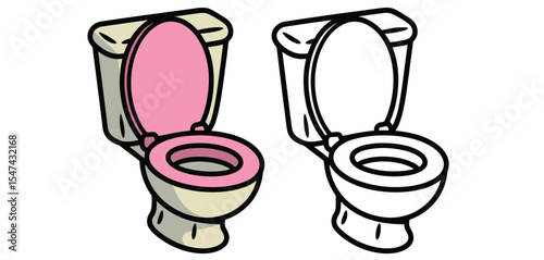 Cartoon Toilet Illustration with Color and Outline Versions