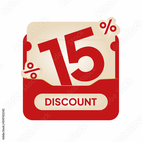 Modern red voucher design discount label on beige coupon card. Perfect for online shopping ads, seasonal deals, flash sale marketing, and retail promo visuals.
