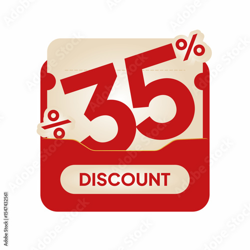 Modern red voucher design discount label on beige coupon card. Perfect for online shopping ads, seasonal deals, flash sale marketing, and retail promo visuals.