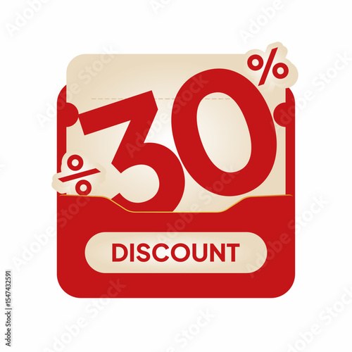Modern red voucher design discount label on beige coupon card. Perfect for online shopping ads, seasonal deals, flash sale marketing, and retail promo visuals.