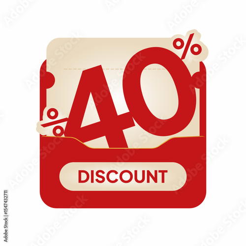Modern red voucher design discount label on beige coupon card. Perfect for online shopping ads, seasonal deals, flash sale marketing, and retail promo visuals.