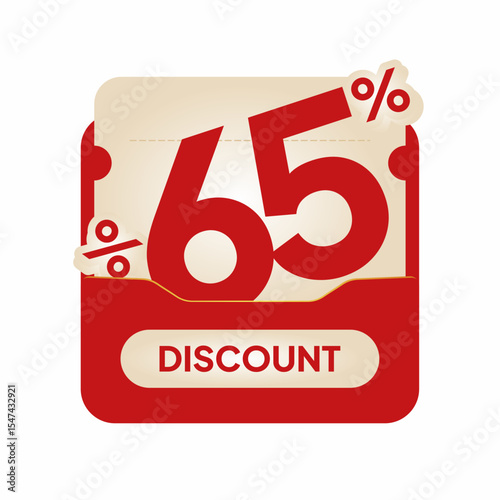 Modern red voucher design discount label on beige coupon card. Perfect for online shopping ads, seasonal deals, flash sale marketing, and retail promo visuals.