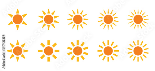 シンプルで使いやすいオレンジ色の太陽のアイコンセット素材