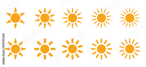 シンプルで使いやすいオレンジ色の太陽のアイコンセット素材