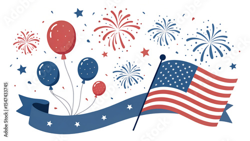 Celebrate Independence Day with AI-Generated Festive Graphics Balloons, Fireworks, and American Flag