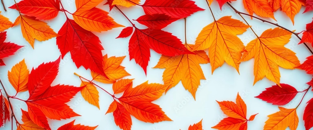 Vibrant autumn leaves in red, orange, yellow, and brown, isolated on white, isolated, decoration Vibrant autumn leaves in red, orange, yellow, and brown, isolated on white, isolated, decoration