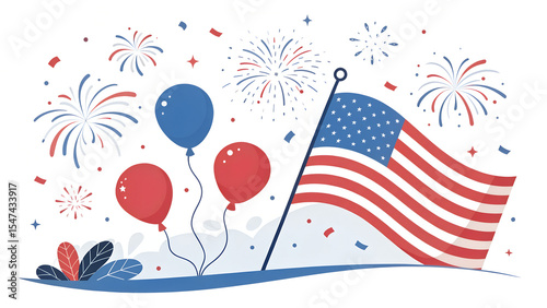 Patriotic Celebration 4th of July Fireworks, Balloons, and Flag - Generated AI Art