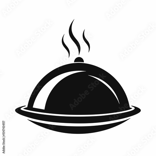 Food cloche with steam isolated on white background
