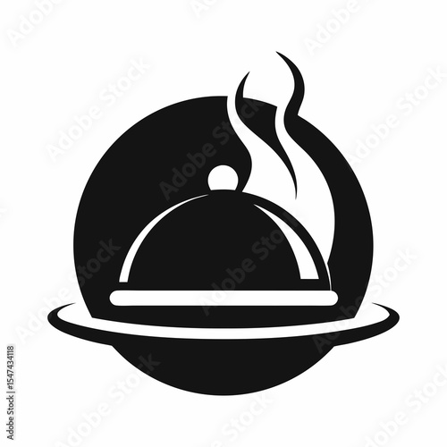 Food cloche with steam isolated on white background