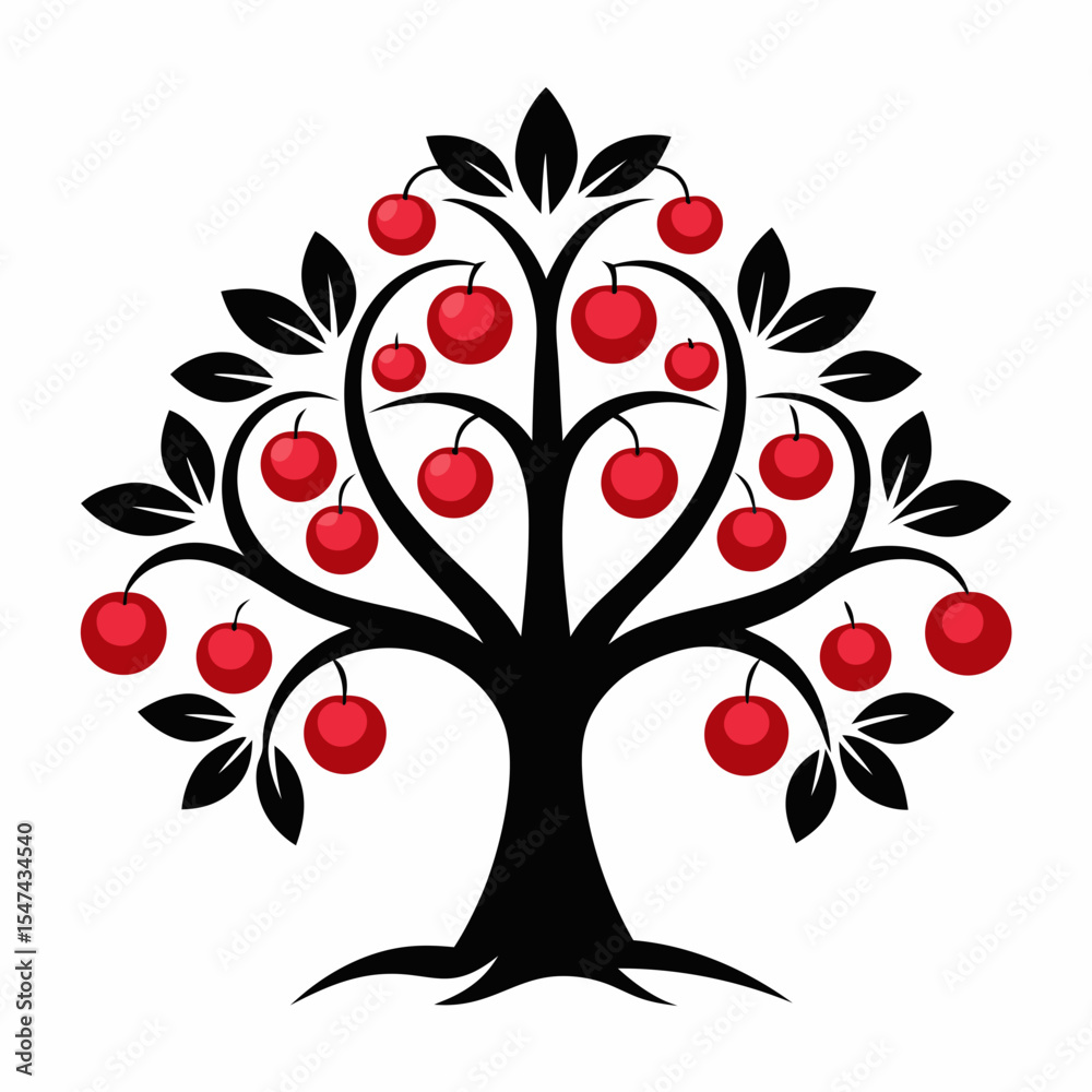 Obraz premium Apple tree with red fruits and black leaves isolated on white background